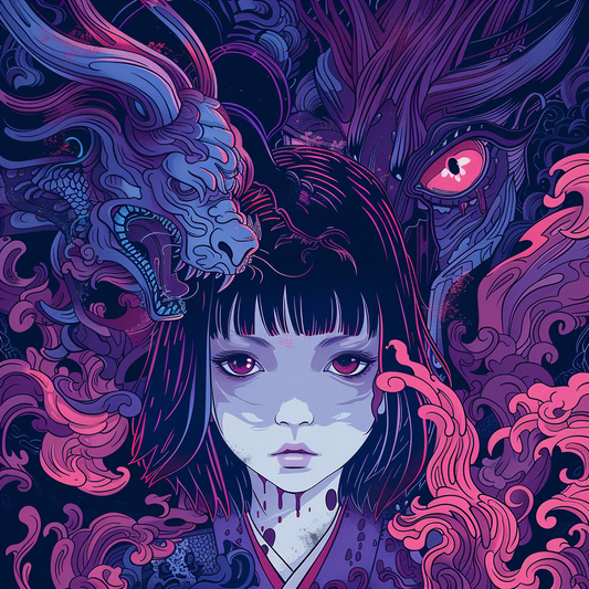 Purple Swirl horror anime Dragon Girl lady Unisex Tee