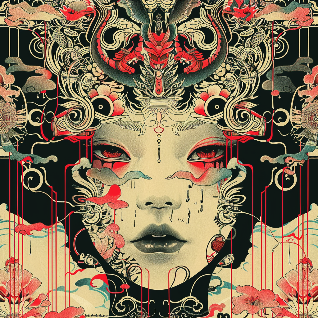 Sepia Tattoo Face Art Japan Unisex Tee