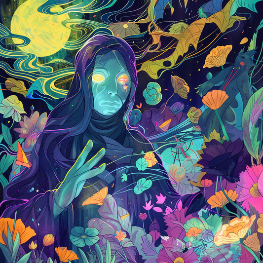 Cloaked Night Figure in Floral Garden Unisex Tee