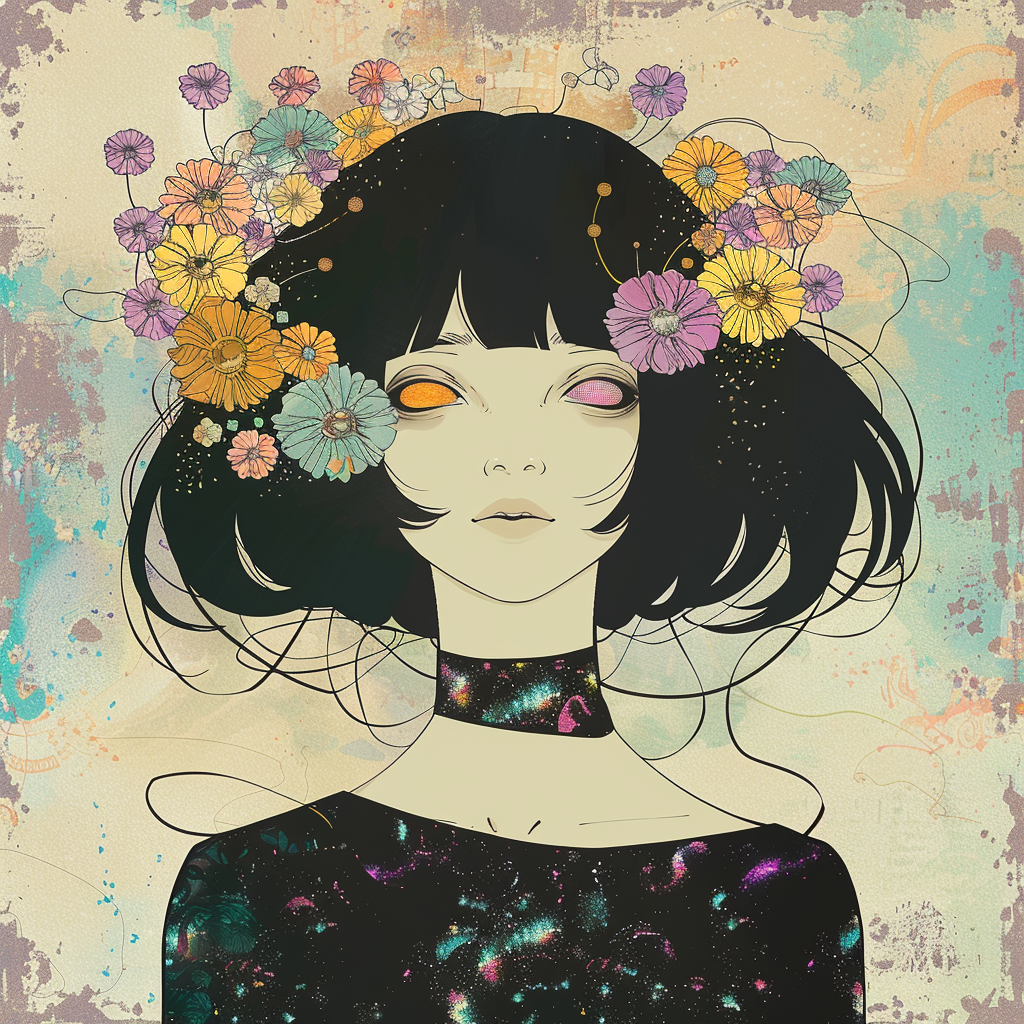 Sepia Avant Punk Girl Flower Headdress Unisex Tee