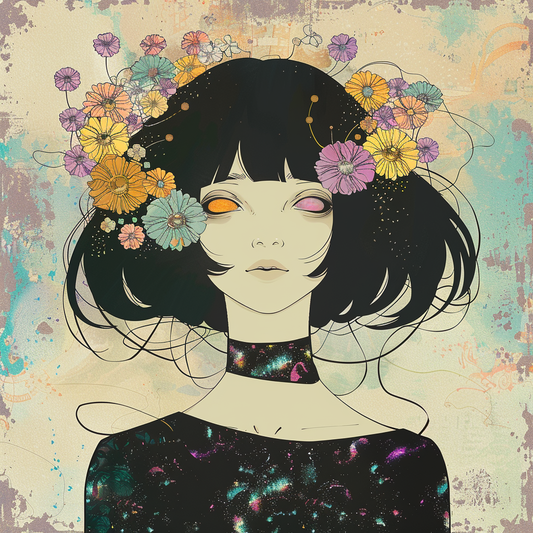 Sepia Avant Punk Girl Flower Headdress Unisex Tee