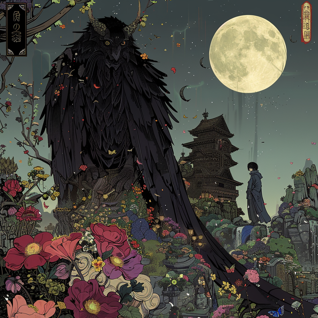 Woods Black Japan Beast Creature Moon Unisex Tee