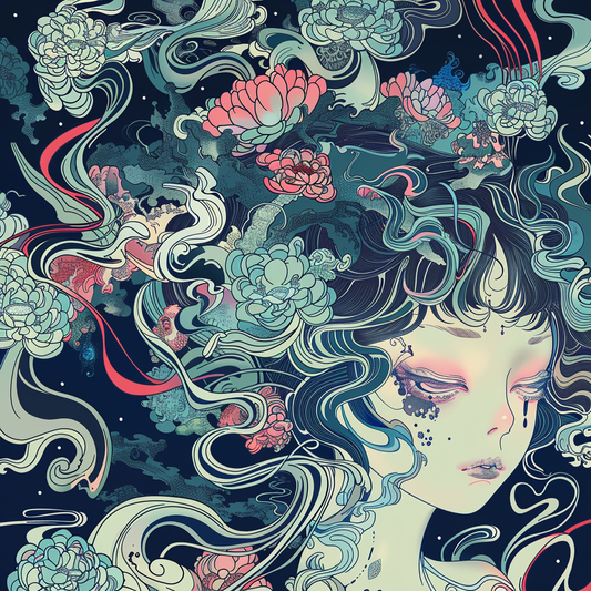 Blue anime girl goddess Japan Floral Unisex Tee