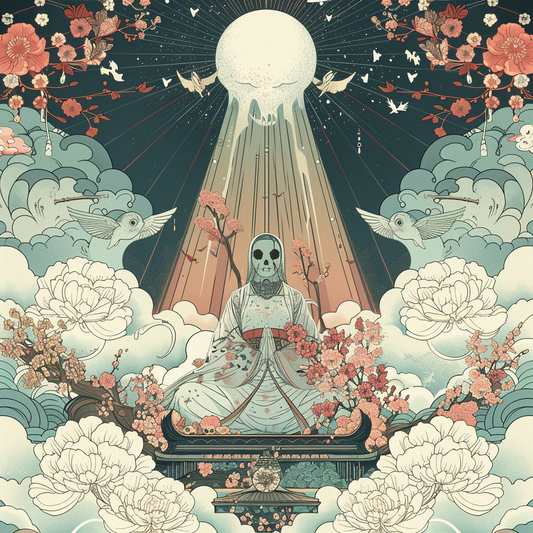 Buddha Skeleton Wave Floral Greyscale Unisex Tee