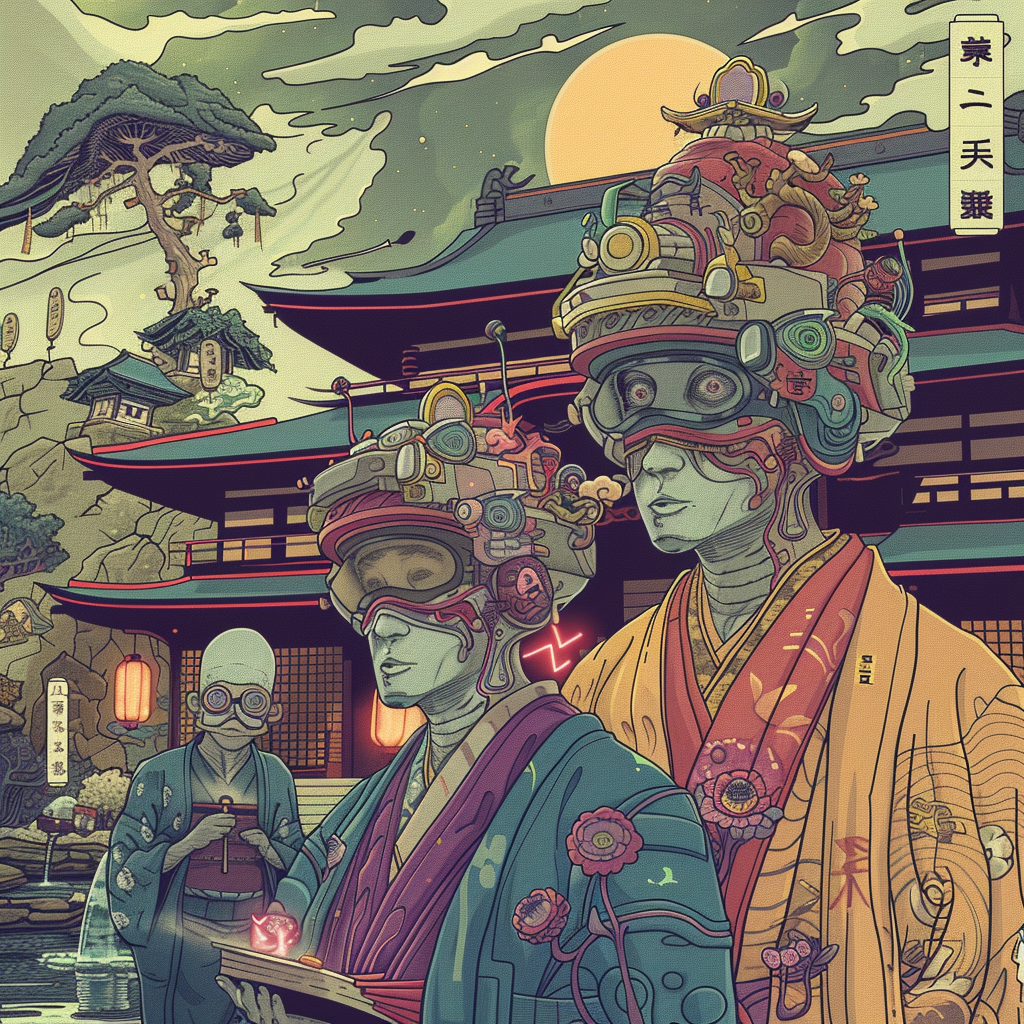 Grey Robot Kimono Shrine Unisex Tee