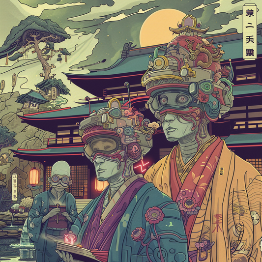 Grey Robot Kimono Shrine Unisex Tee