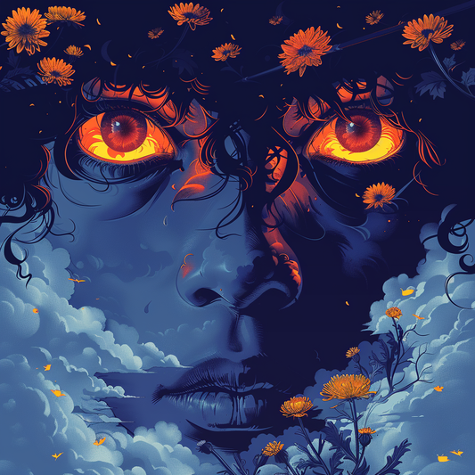 Blue Glow Eye Face in Clouds Reflection Sky Azul NavyUnisex Tee