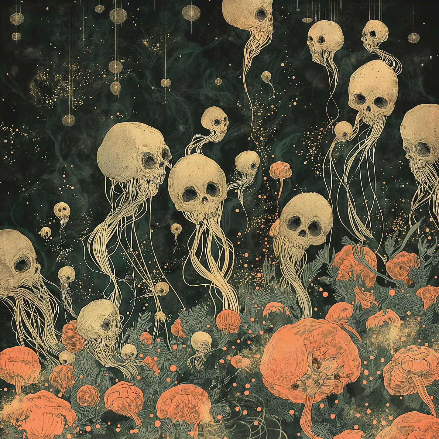 Sepia Skull Flower Garden Unisex Tee