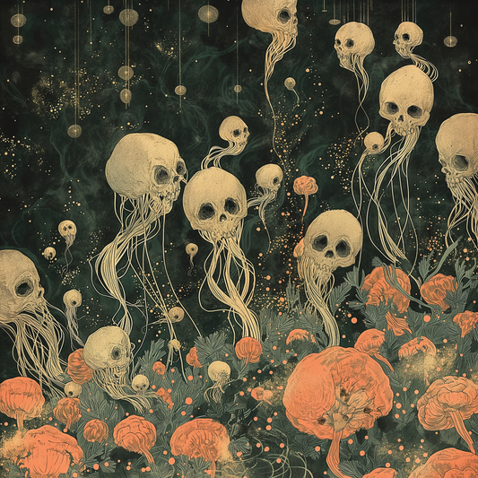 Sepia Skull Flower Garden Unisex Tee