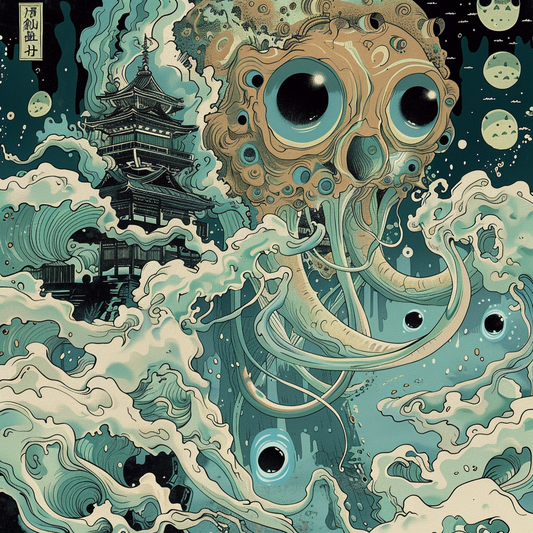 Octo Rhino Japan Wave Tusk Anime Tattoo Brutalism