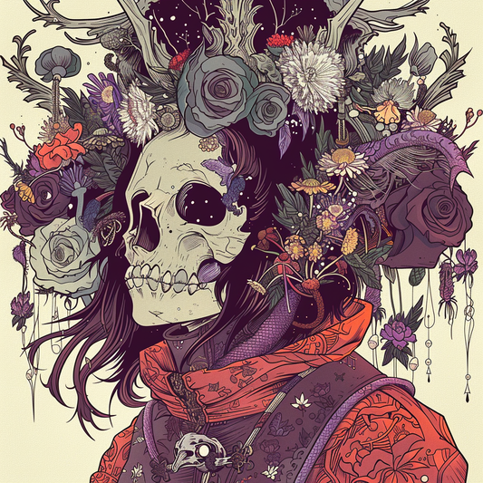 Skull Floral Sepia Warrior Tattoo Unisex Tee