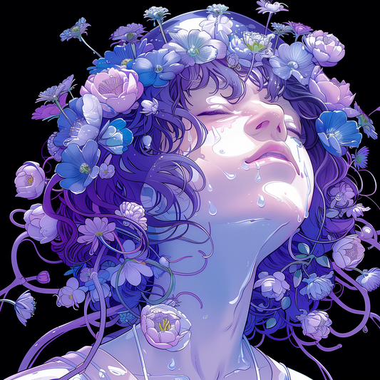 Blue Purple Floral Water Drip Face Woman Goddess LadyUnisex Tee