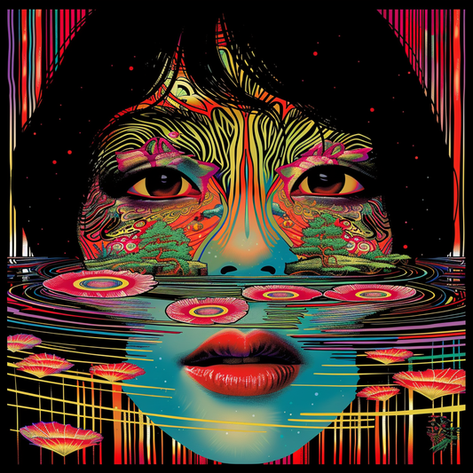 Psyche 60s Avant Water Reflection Face Drip Asian Anime Unisex Tee