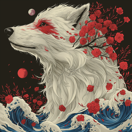 Wolf Floral Moon Wave Japan Unisex Tee