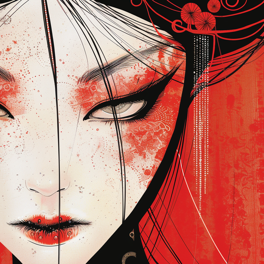 Red Face Geisha Stark Anime Yokai Close up Profile Unisex Tee