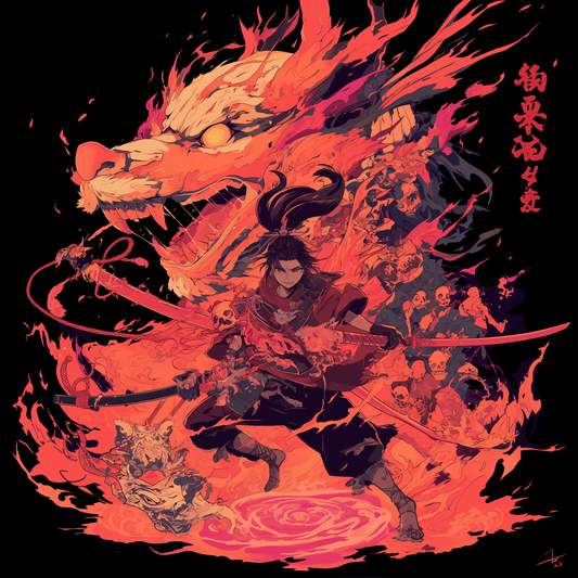 Red Screen Sword Dragon Yokai Samurai Water floor Unisex Tee