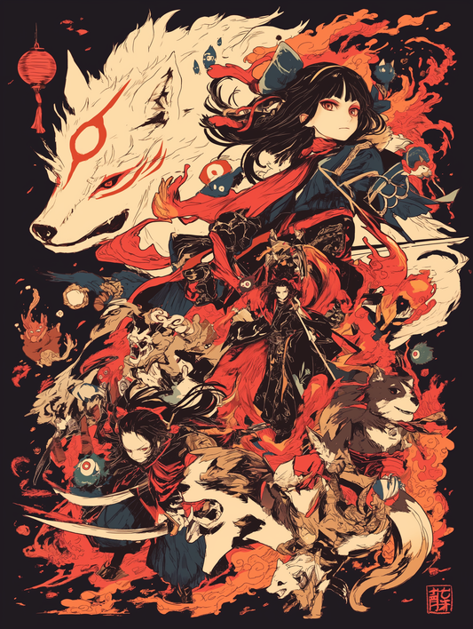 Fox Story Yokai Japan Scroll Page Anime Unisex Tee