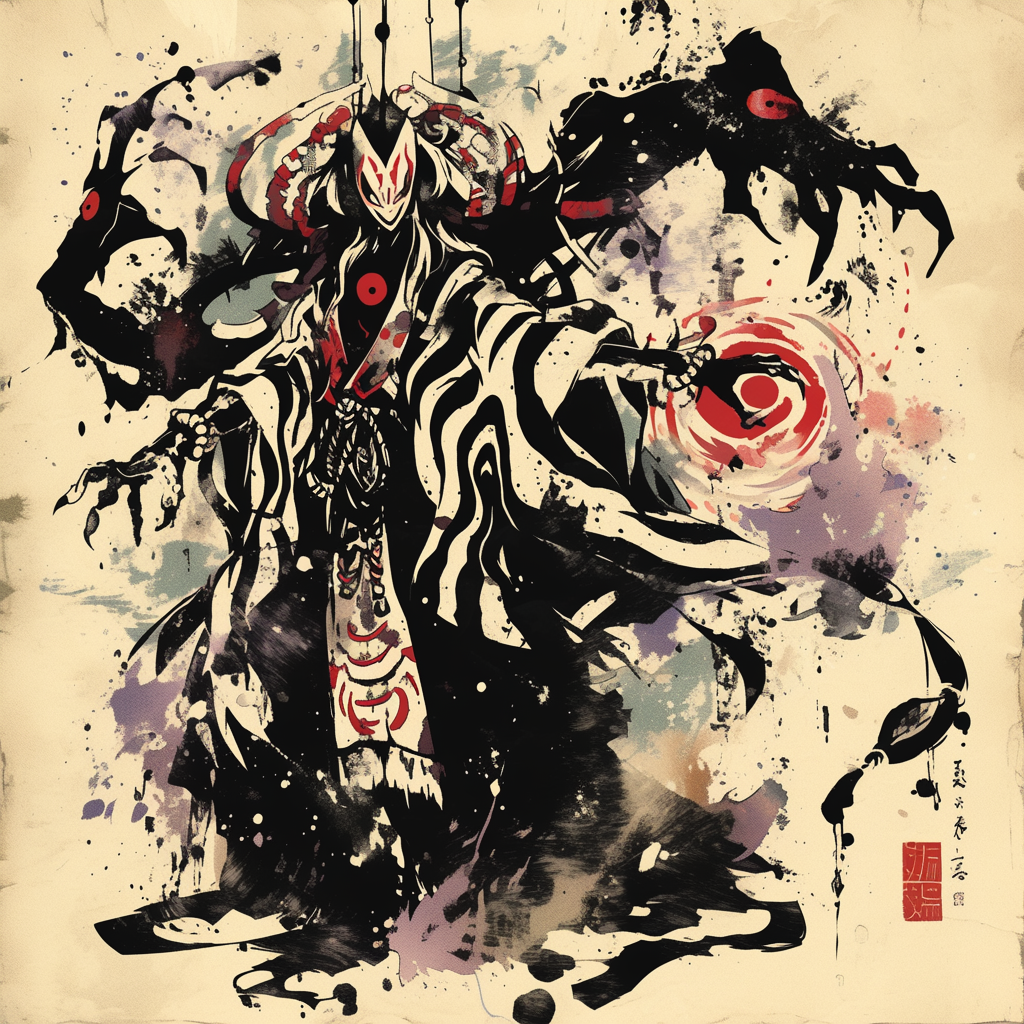 Ink Abstract Yokai Kimono Man Japan Anime Unisex Tee