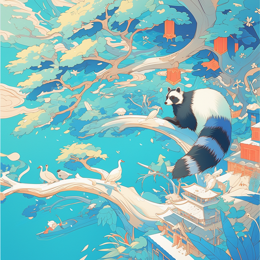 Blue Tree Anime Racoon Badger Shrine Japan Unisex Tee