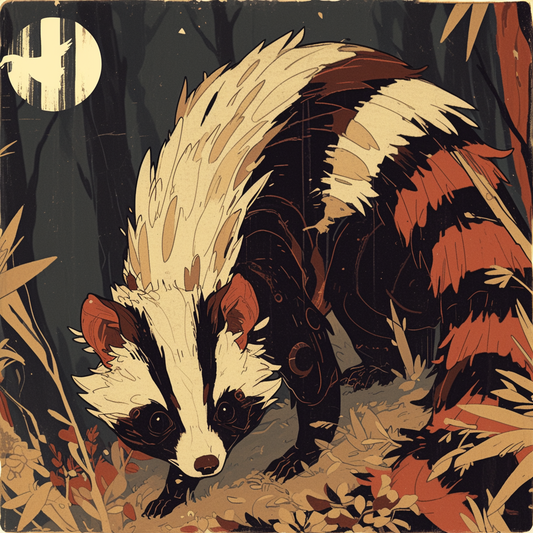 Brown Badger Coon Stripe Fall Moon Anime Cottagecore Grey SepiaUnisex Tee