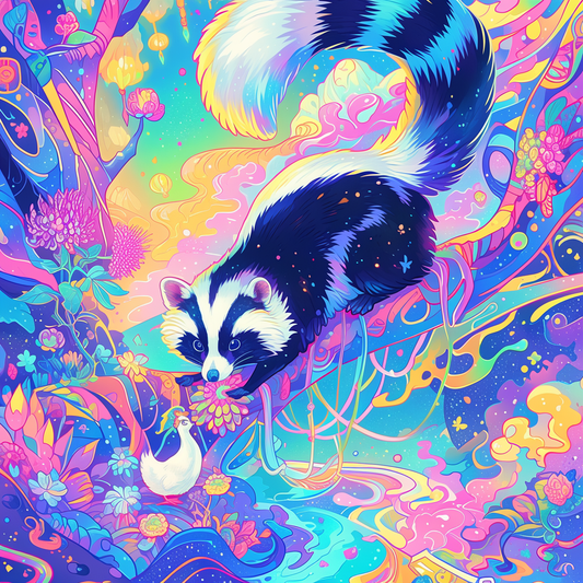 Goose Racoon Encounter Pastel Color Lake Tree branch Psychedelia Unisex Tee