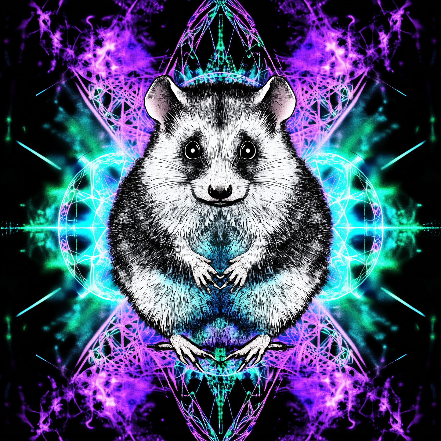 Purple Teal Opossum Fractal Reflection Festival Unisex Tee