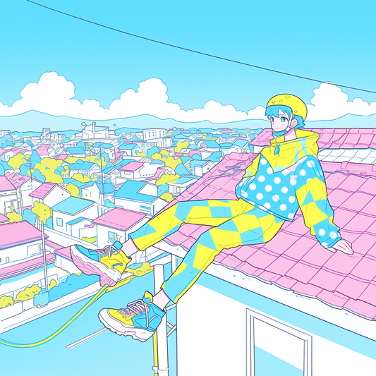 Pastel Anime Girl Roof Baby blue Yellow Parkor Unisex Tee