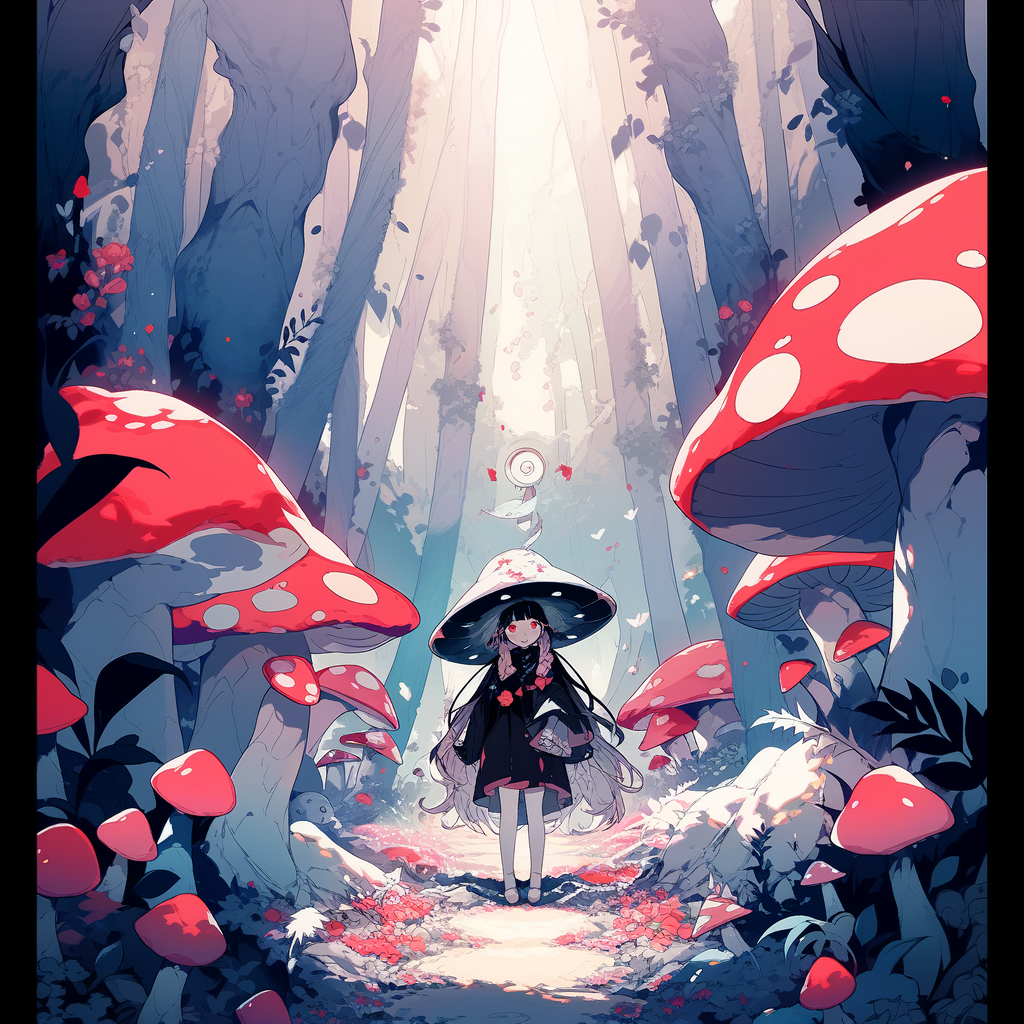 Center Shroom Hat anime Girl Lady Wood Forest Cottage Unisex Tee