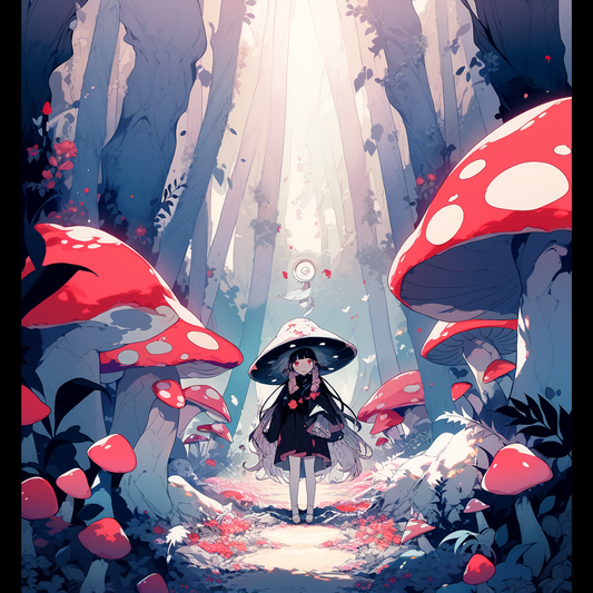 Center Shroom Hat anime Girl Lady Wood Forest Cottage Unisex Tee