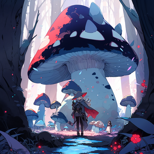 Navy Steam Punk anime Girl Cottage Shroom Red Spotted Core