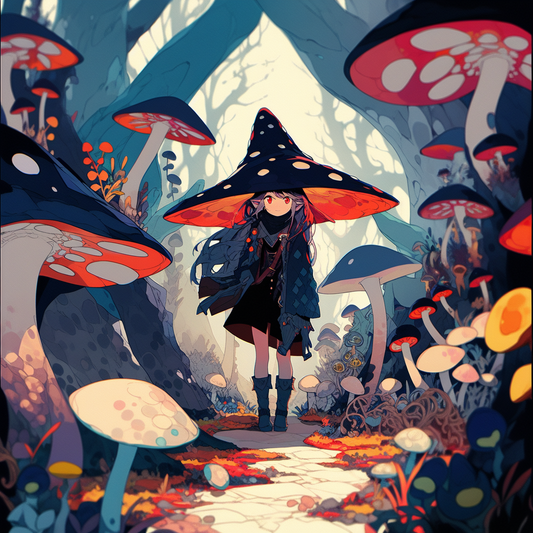 Orange Mute Blue Path Shroom Cottage Core Girl oversized Hat