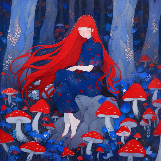 Red Haired Mushroom Forest Fairy Lady Unisex Tee