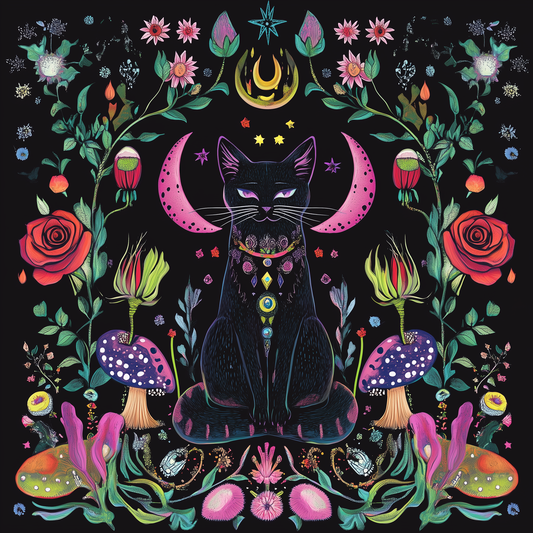 Black Cat Mexican Enchanted Cottagecore Floral Night Unisex Tee