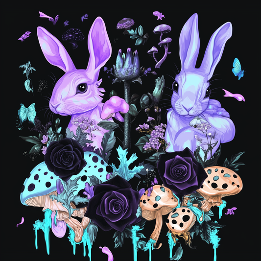 Anime Bunny Pastel Rabbit Mushroom Black Rose CottageCore UV Color Drip  Unisex Tee – Sci-Fi Graphic T-Shirt on Soft Cotton