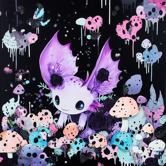 Axolotl Chibi Pastel Lilac Pink Goth UV Color Drip Cottagecore 2 Unisex Tee Shirt