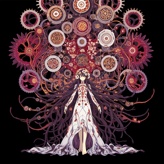 Black Rust Crank Wheel Chakras White Gown Anime lady Goddess Unisex Tee