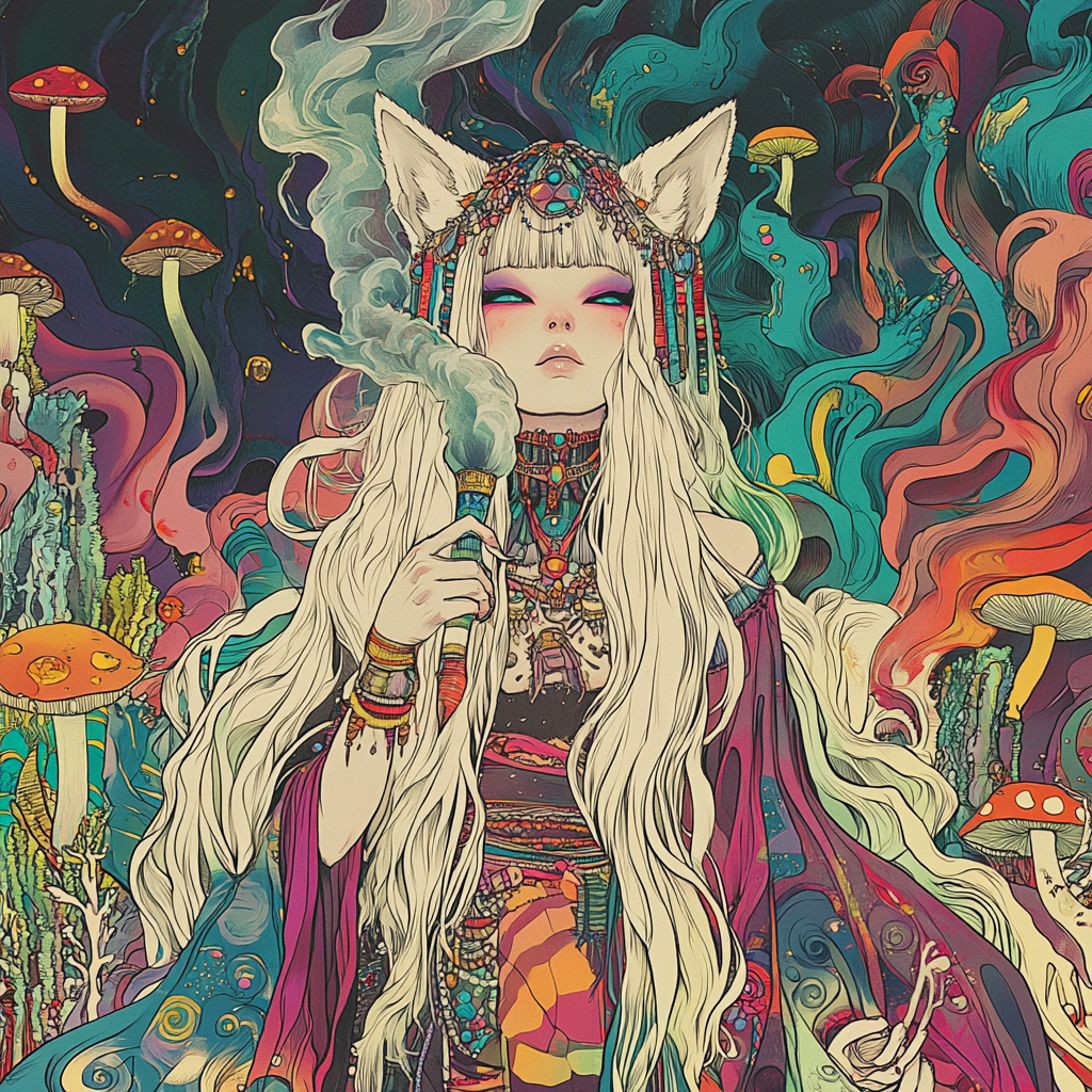 Avant Psychedelic Shroom Colorful Smoke Swirl Fox Goddess Unisex Tee