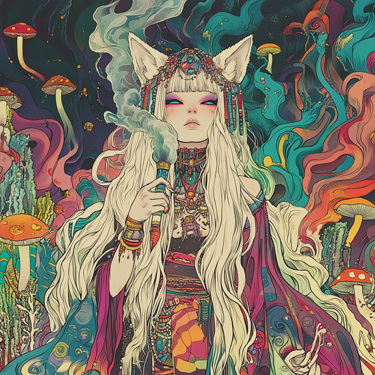 Avant Psychedelic Shroom Colorful Smoke Swirl Fox Goddess Unisex Tee