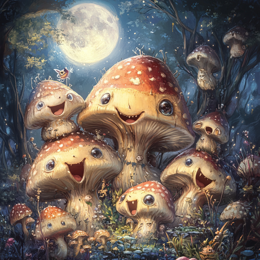 Glimmer Happy Shrooms In Enchanted Forest Moon Unisex Tee
