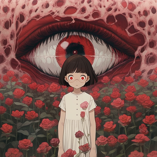 Horror Eye Girl Rose Field Fractal Anime Unisex Tee