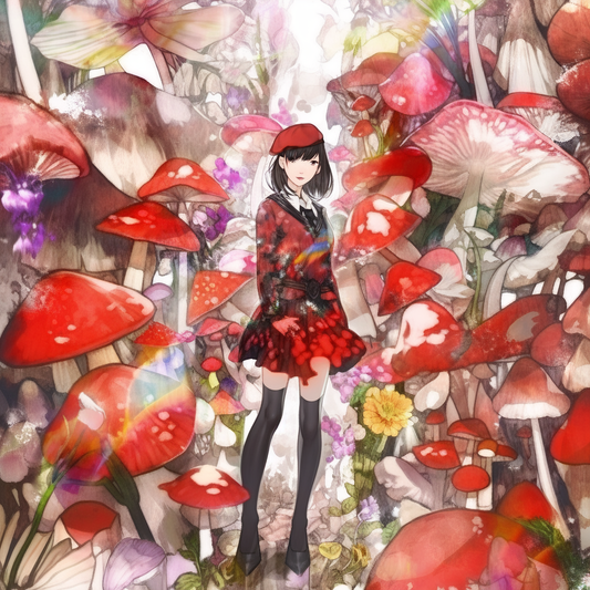 Mushroom Watercolor Anime Scene Cottagecore Unisex Tee