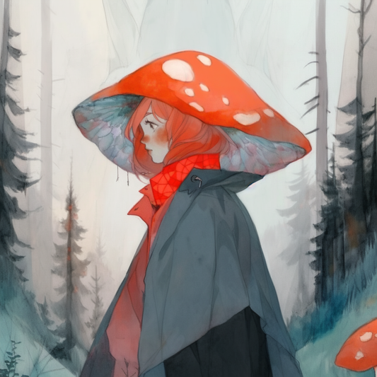 Shroom Misty Sky Trenchcoat Hat Lady Unisex Tee