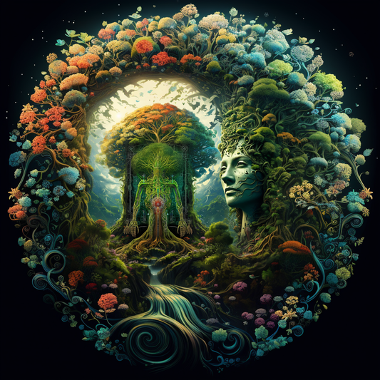 Tree Foliage Doorway Goddess Border Circle Unisex Tee
