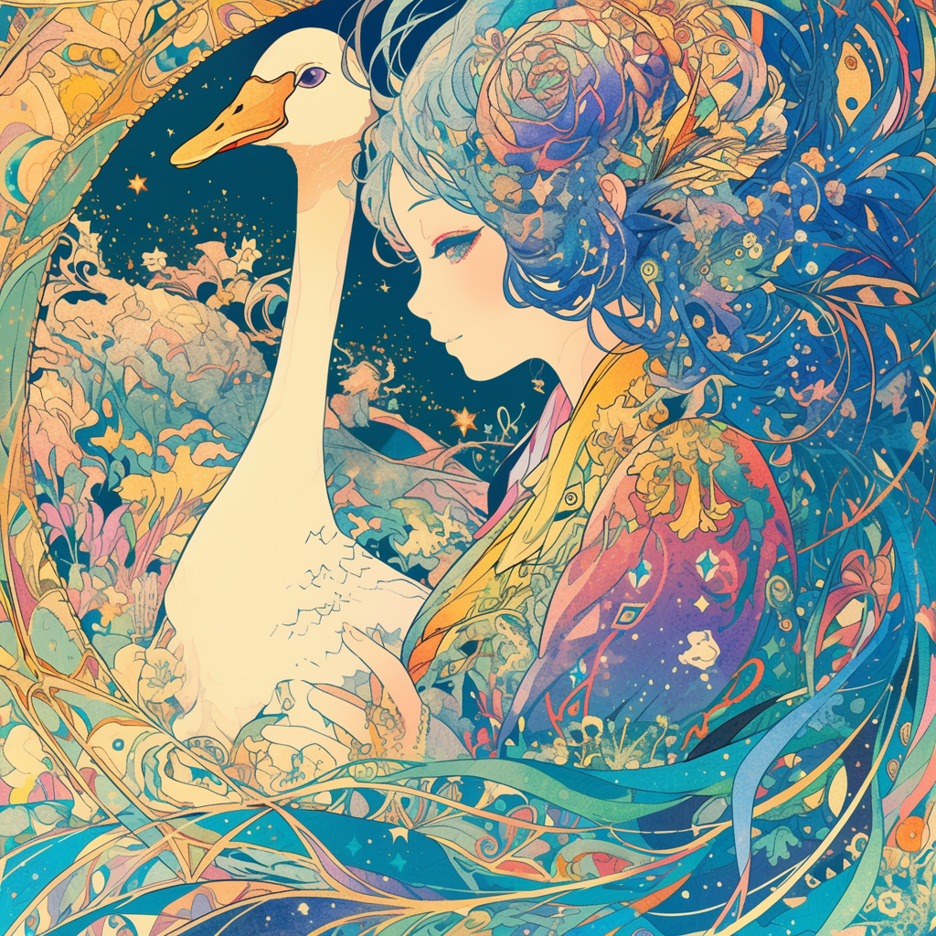 Avant Goose Lady Blue Rustic Teal Gold Anime Unisex Tee