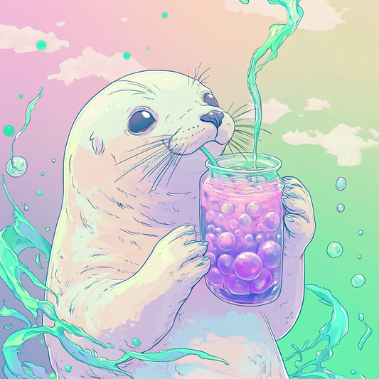 Pastel Mint Pink Baby Haarp Seal Boba Tea Unisex Tee Shirt