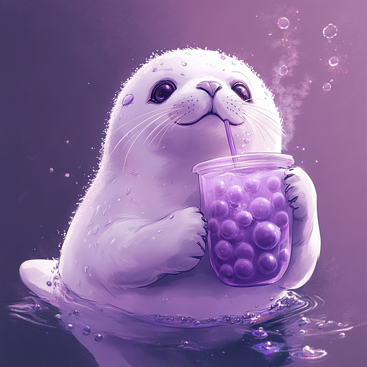 Purple Boba White Harp Seal Pup Bubble Tea Unisex Tee