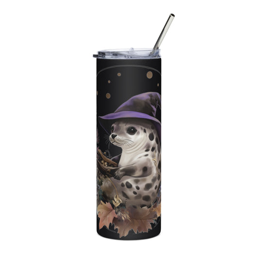 Purple Witch Hat Spotted Seal Mushroom Leave Fall Cottagecore Halloween Stainless steel tumbler