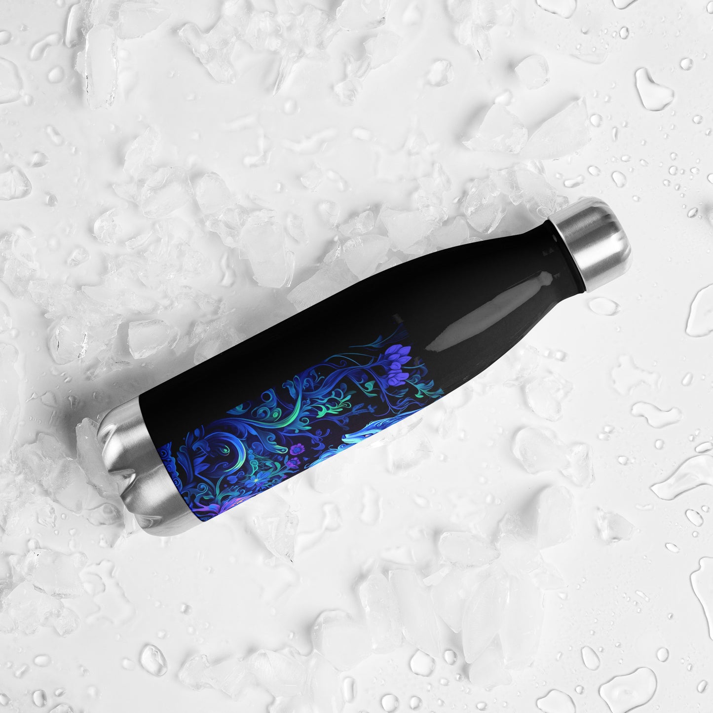 Blue UV Fox Swirl Enchanted Wonderland Forest Stainless steel water bottle