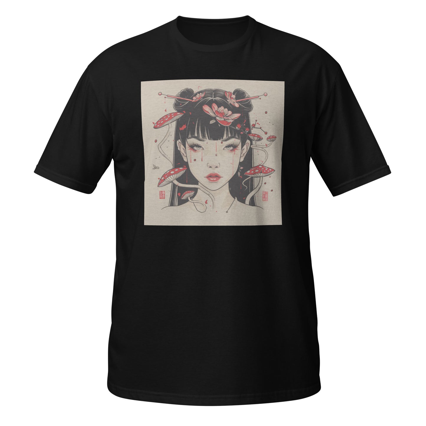 Sepia Mushroom Ink Tattoo Anime Girl Unisex Tee