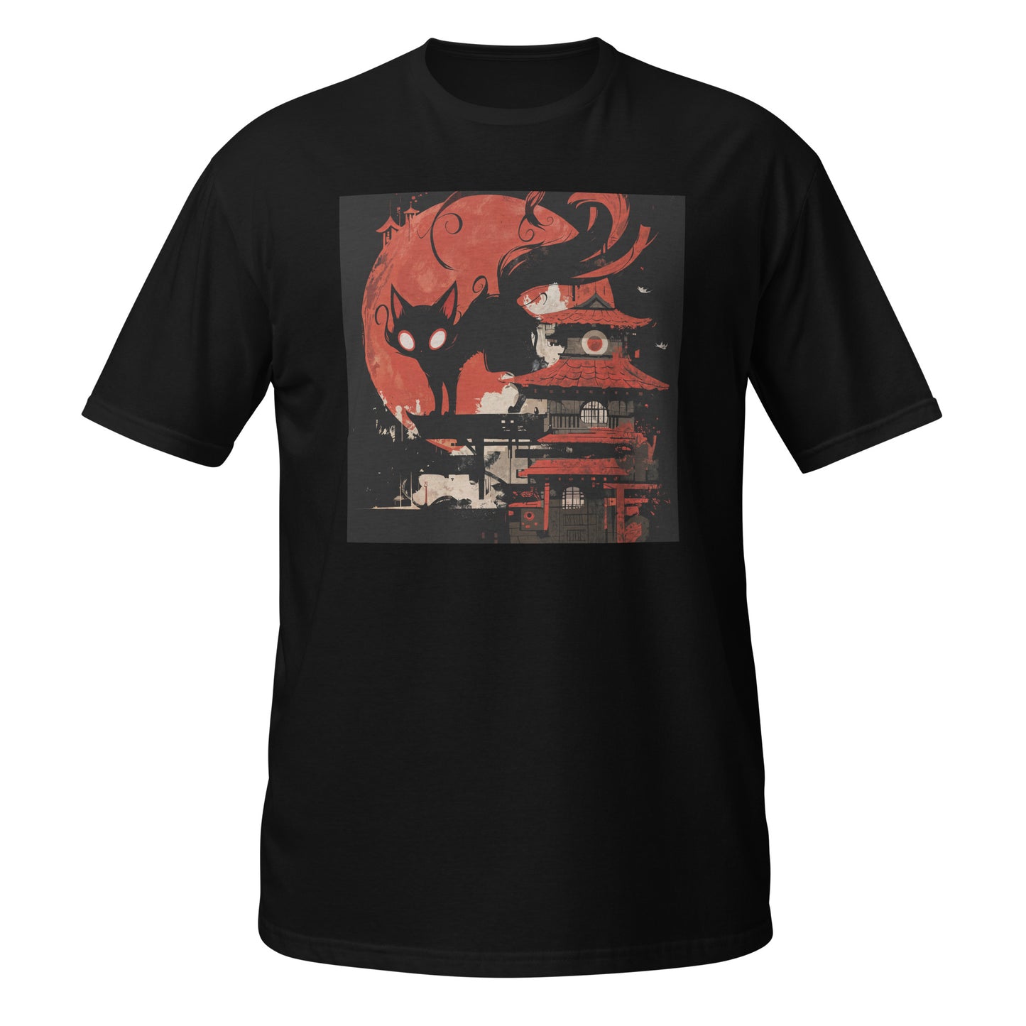 Shadow Cat Japan Building Red Moon Unisex Tee